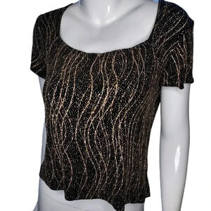 Dressbarn Womens Glitter Blouse Size Medium Gold & Metallic